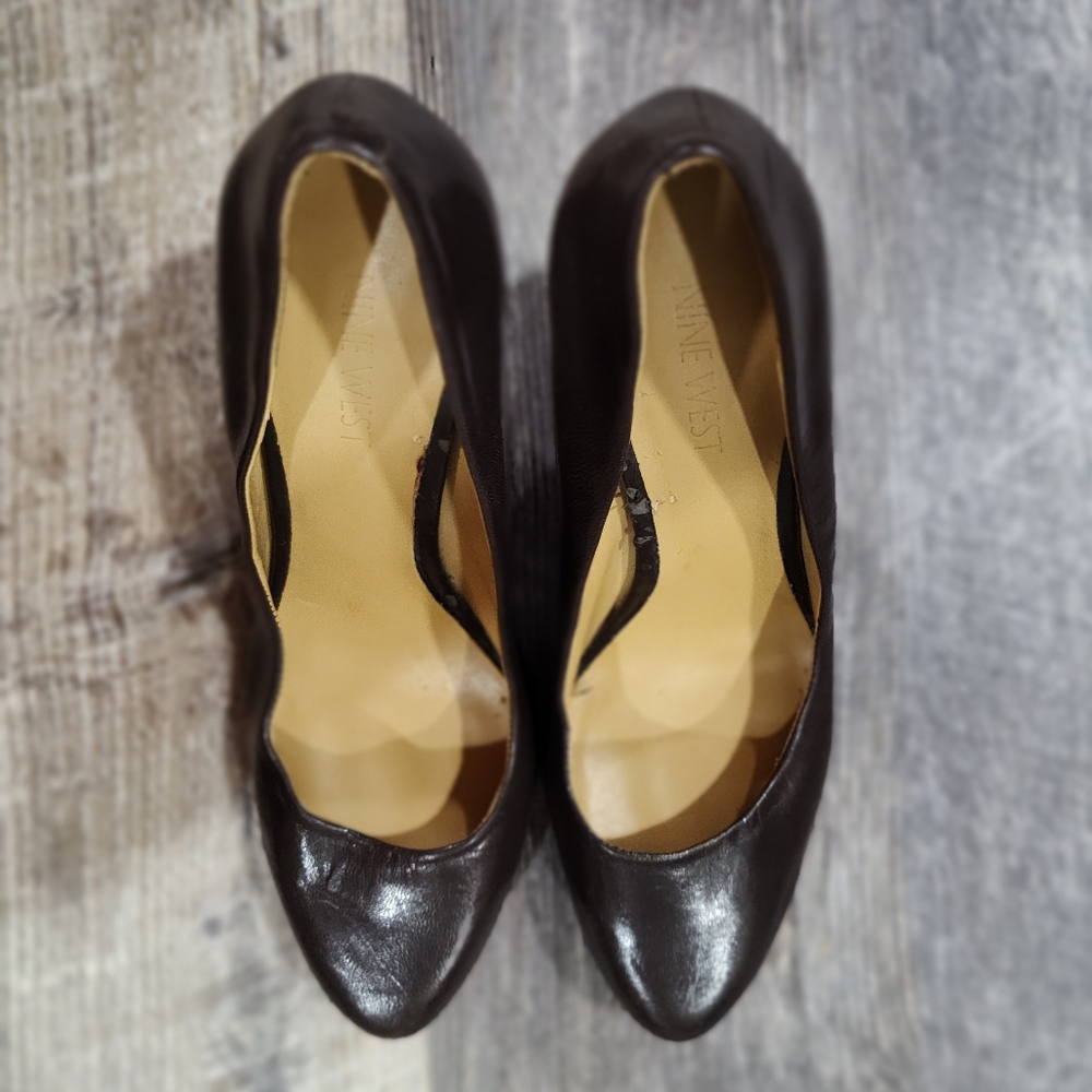 Nine West Fortonight women size 6.5M brown leather heels stiletto pumps - Picture 4 of 10